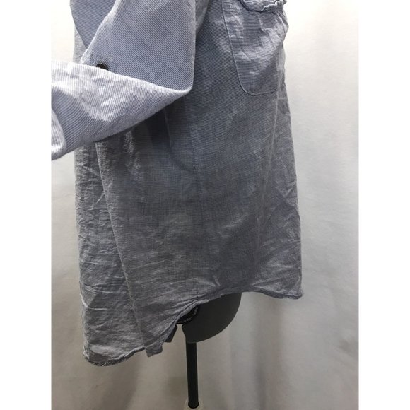 Umgee Blue Striped Button Down Shirt Size Small S Tunic with Lace Detail - Picture 5 of 12